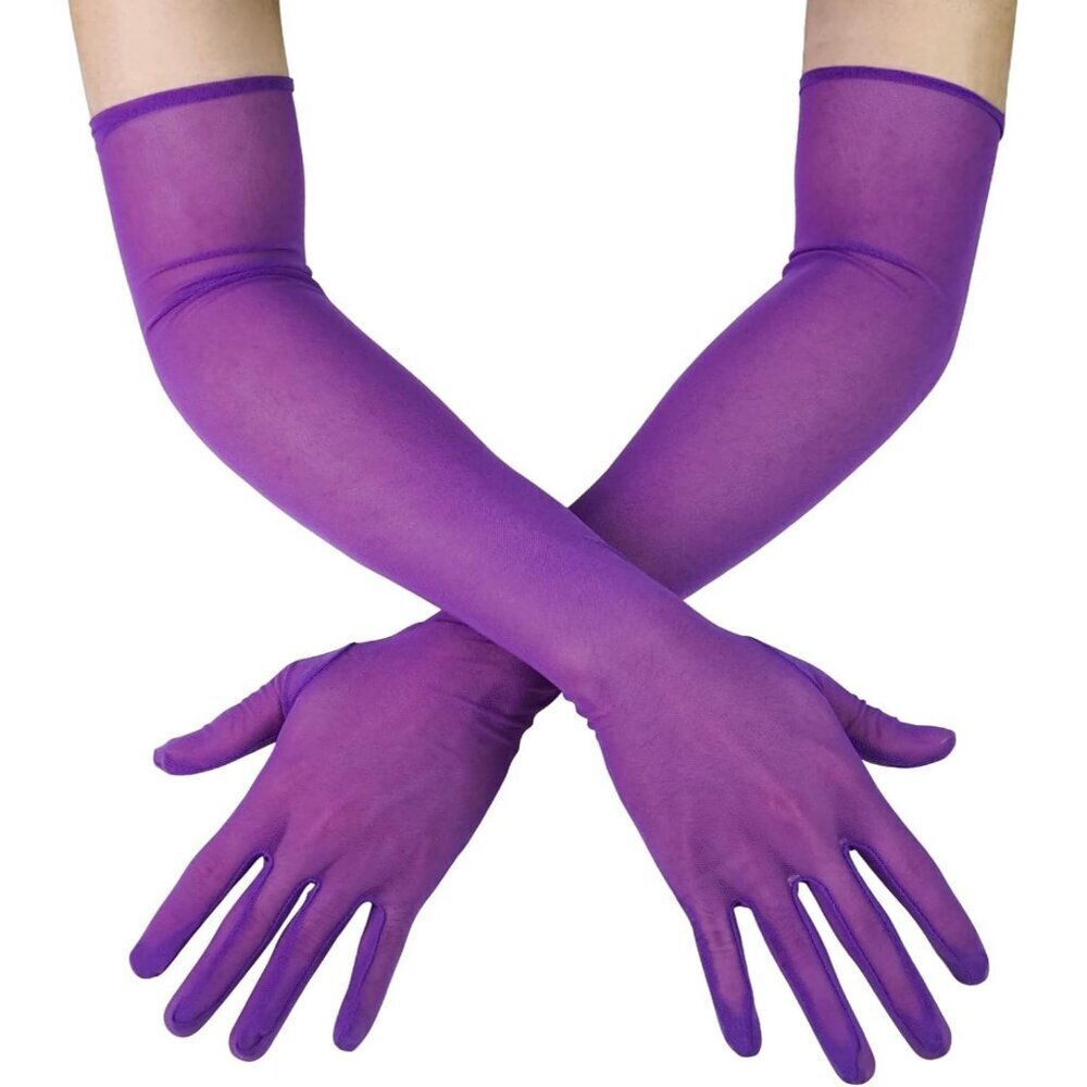 Women's Tulle Purple Long Sheer Silk Gloves Elbow Length Sun Protection Party